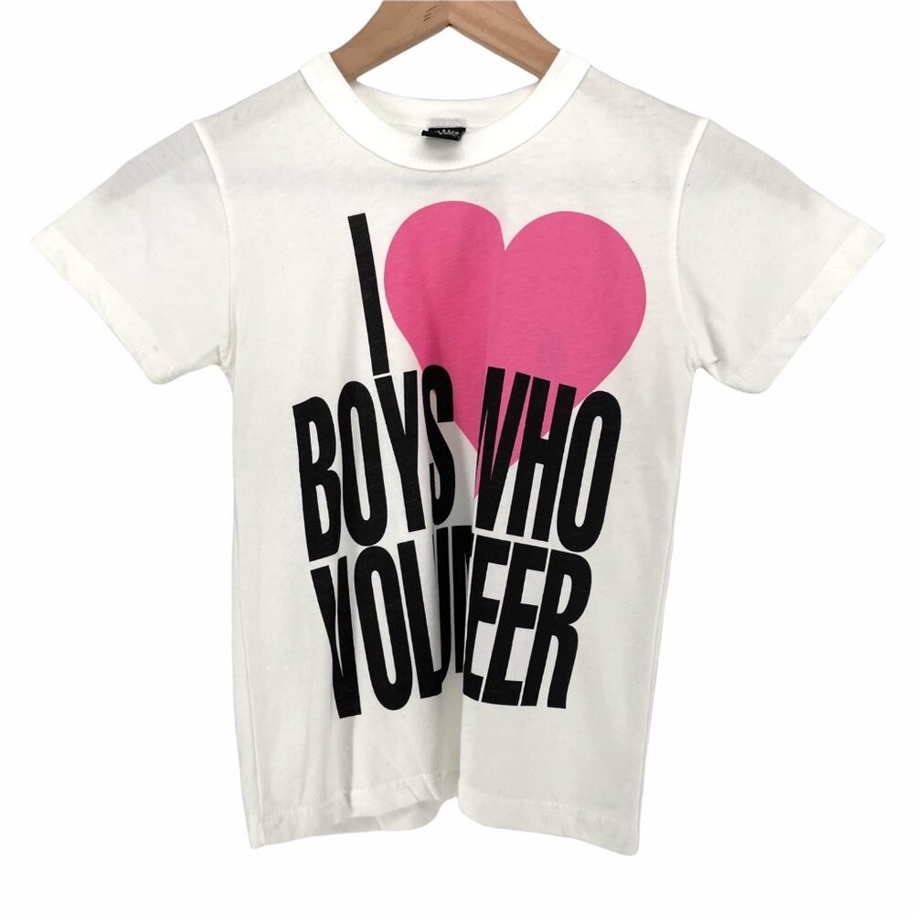 Chaser girl's white graphic I love boys who volunteer slogan t-shirt 6 or small